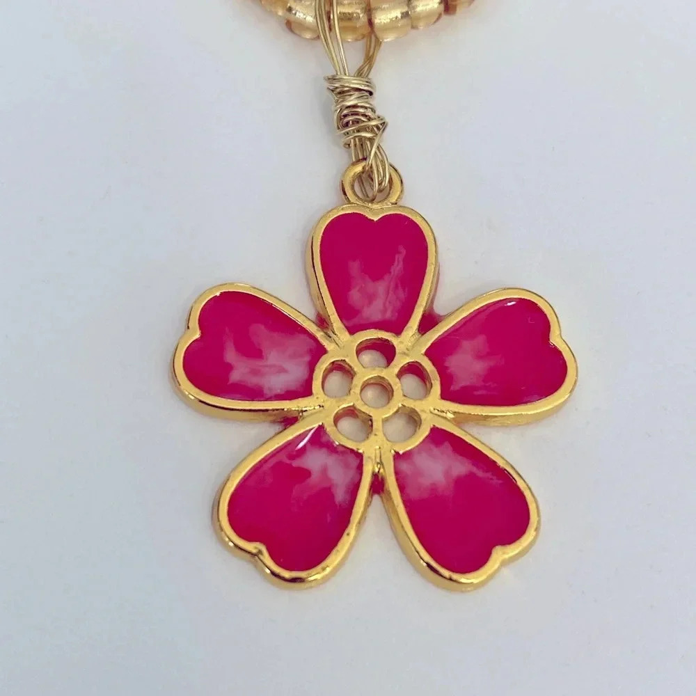 Handmade Red & Gold Resin Flower Necklace